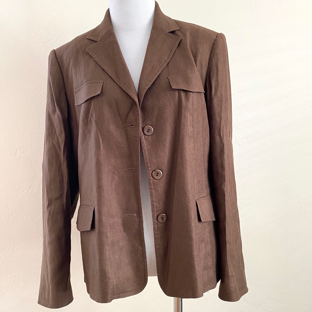 Talbots Brown Linen Viscose Silk Blazer
3-Button Jacket 10 Petite Quiet Lucury